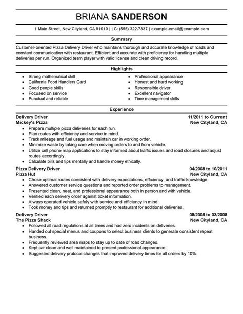 Professional Pizza Delivery Driver Resume Examples