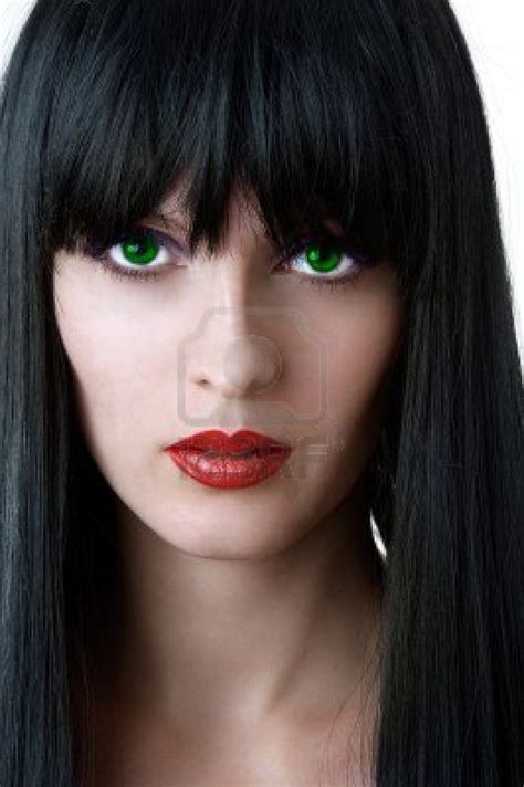 Fashion Portrait Of Glamour Woman With Green Eyes Black Hair Black