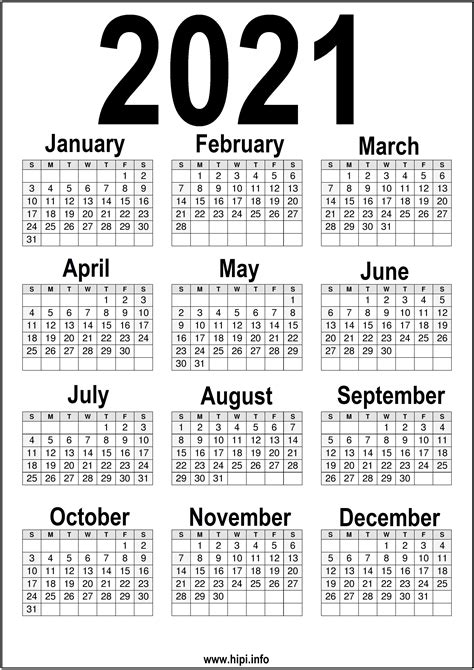 Black And White Printable 2021 Calendar Calendars