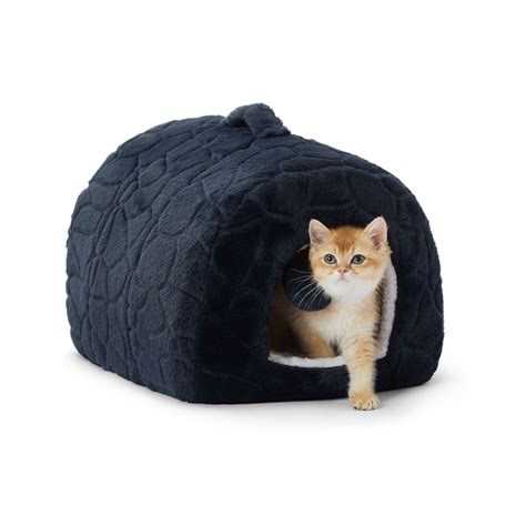 Whisker City Navy Fur Cat Hide Hut Bed Cat Covered Beds Petsmart