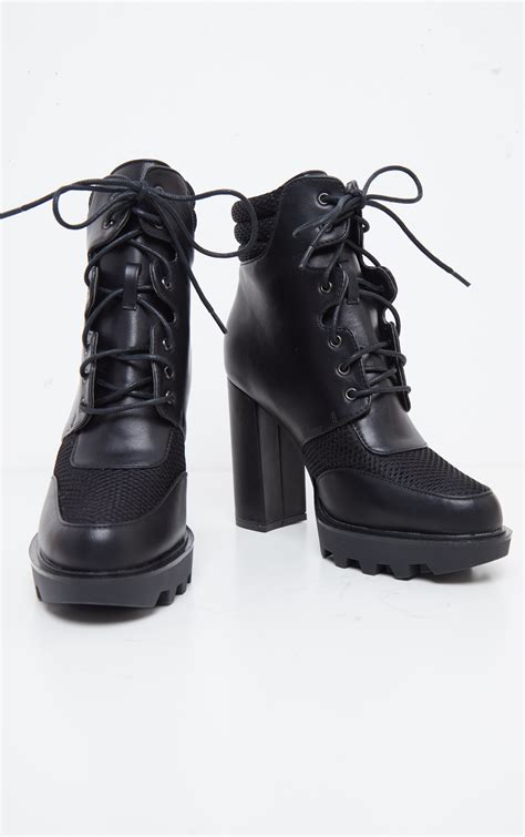 black hiker lace up platform boot shoes prettylittlething