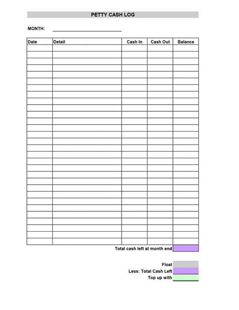 Petty Cash Log Templates Forms Excel Pdf Word Template Lab Within