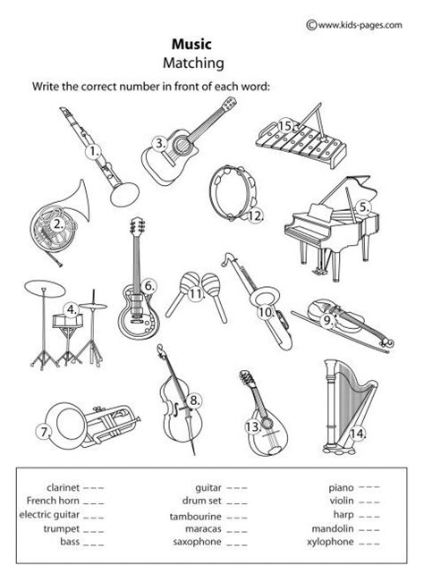 Instruments Matching Bandw Worksheet Free Music Worksheets