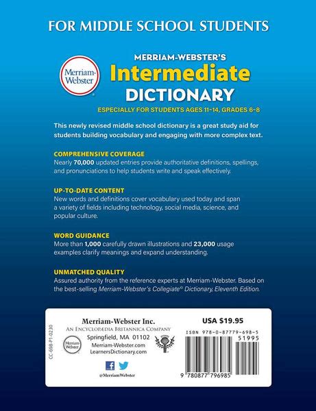 Merriam Webster Intermediate Dictionary Rock Solid Home School Books