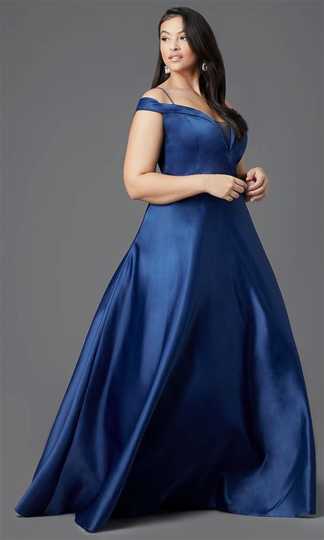 Long Plus Size Navy Blue Prom Dress Promgirl