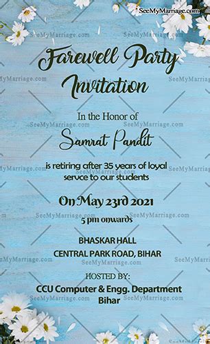 Choose from our library of beautifully designed layouts. White Floral Theme Farewell Party Invitation Card ...