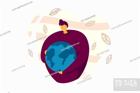 Woman Protecting Earth Flat Vector Illustration Young Female Embracing