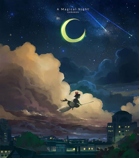 A Magical Night Kiki S Delivery Service By Ombobon On Deviantart Anime Scenery Wallpaper