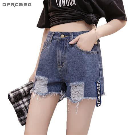 Casual Rippped Shorts Jeans Woman Hole Hollow Out High Waist Denim