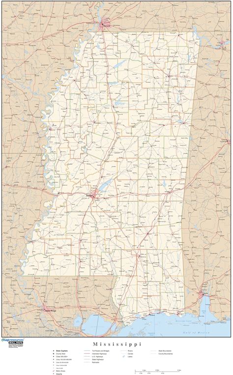 Mississippi Wall Map With Roads By Map Resources Mapsales