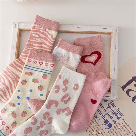 Buy Fashion Japanese Style Kawaii Cute Socks Women Pink Color Leopard Zebra Heart Print Long