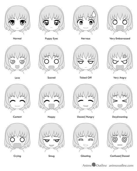 16 Chibi Anime Facial Expressions Emotions Chart Anime Chibi