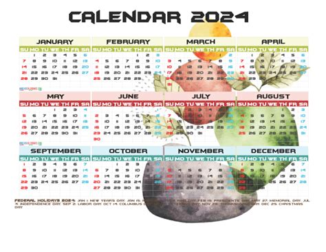 Free Printable 2024 Yearly Calendar With Holidays 12 Templates Watercolor
