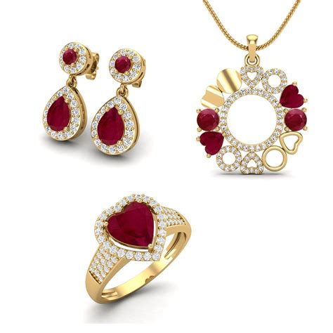 Red Ruby Jewelry Sets Ruby Necklaceruby Earrings Ruby Rings Etsy