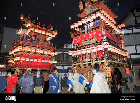 Japan U Takayama Festival Night Procession Floats Yatai Stock