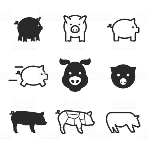 Pig Vector Icons Simple Illustration Set Of 9 Pig Elements Editable