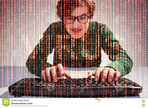 Nerdy Guy And Red Computer Virus Stock Image Image Of Letters