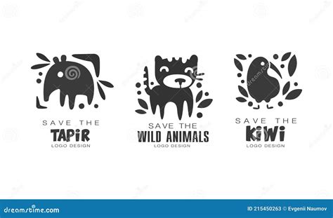 Save Wild Animals Logo Design Set Protection Of Tapir Wild Animals