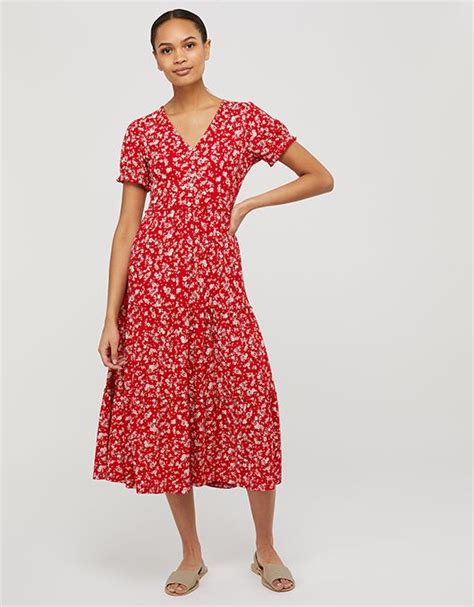 Natty Ditsy Floral Midi Dress Red Red Midi Dress Casual Day Dresses