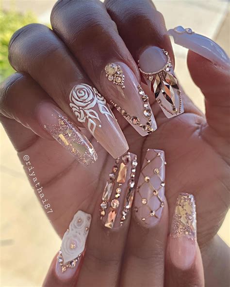 clear nail designs with rhinestones template