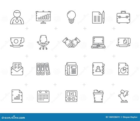 Line Business And Office Equipment Icons Stock Vector Illustration Of