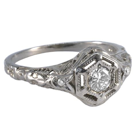 Art Deco Platinum Diamond Filigree Ring Antique And Vintage Elegance