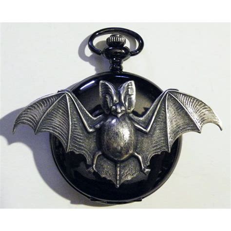 Goth Silver Gothic Vampire Dracula Bat Black Pocket Watch Necklace Or