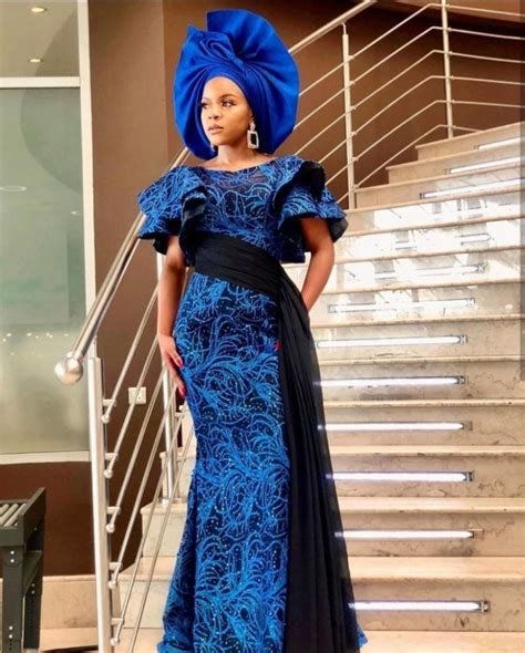 Blue African Lace Dresswedding Party Guestnigerian Lace Etsy