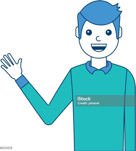 Portrait Man Waving Hand Smiling Character Stock Illustration