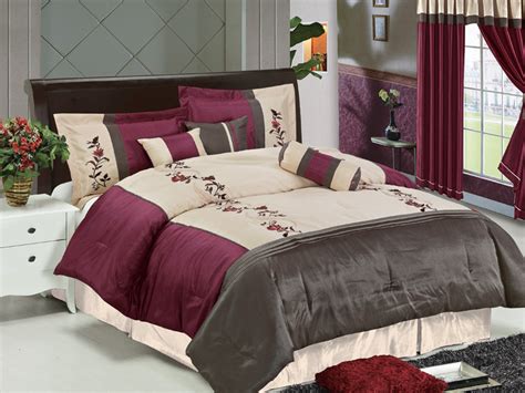 7pcs Queen Burgundy And Brown Floral Comforter Set