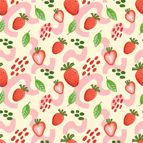 Premium Vector Abstract Cute Strawberries Seamless Pattern