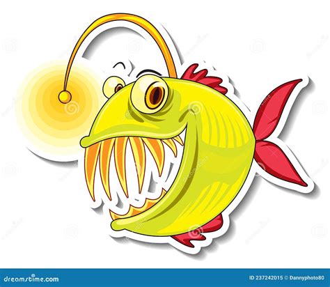 Anglerfish Fish Cartoon Sticker Stock Vector Illustration Of Marine