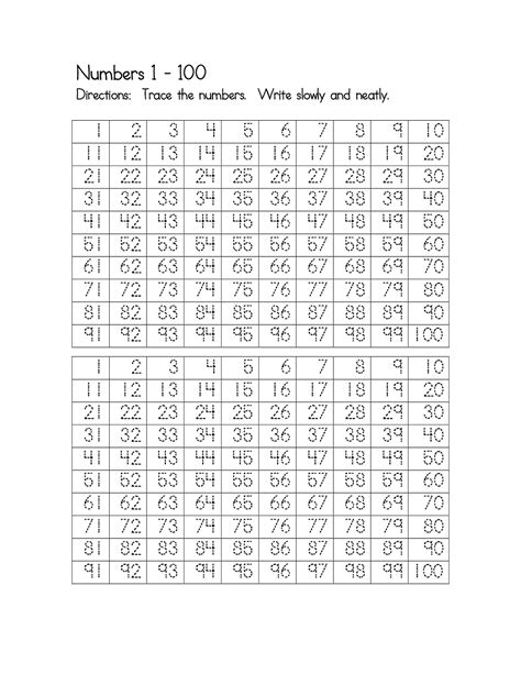 Printable Numbers 1 100 Worksheets