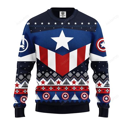 Captain America Costume Christmas Ugly Sweater Rever Lavie