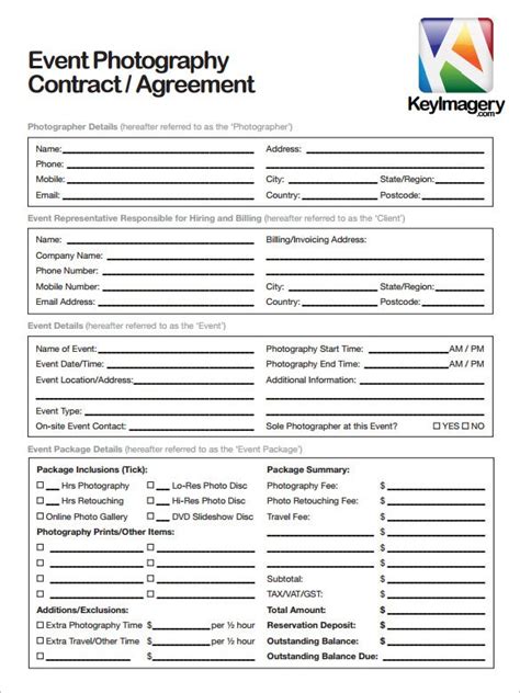 photography contract template   word