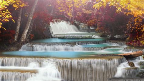 Erawan Falls 4k Wallpaper Waterfall Forest Autumn