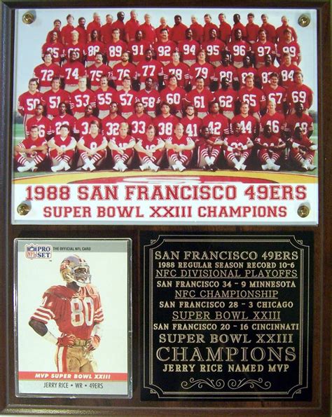 San Francisco 49ers 1988 Super Bowl Xxiii Champions Photo Card Plaque