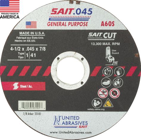 United Abrasives Sait 23101 4 12 X 045 X 78 Type 1 A60s High
