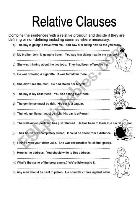 Defining And Non Defining Relative Clauses Esl Worksheet By Nattie