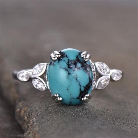 Turquoise Ring Sterling Silver Ring Big Turquoise Engagement Ring