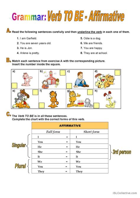 Verb To Be Affirmative General Gra English Esl Worksheets Pdf And Doc