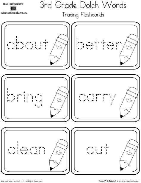 Third Grade Dolch Sight Words Tracing Flashcards A To Z — Db