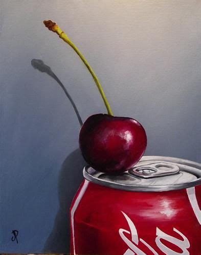 A Painting Of A Can With A Cherry On Top And A Flower Sticking Out Of It