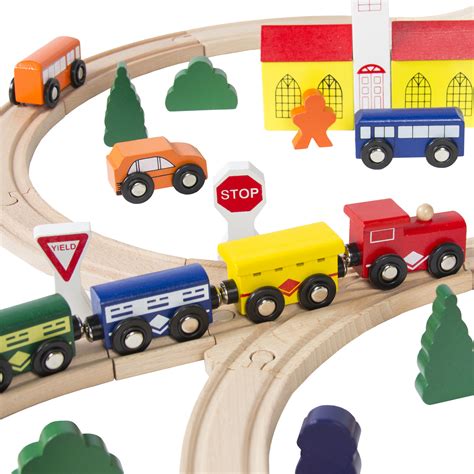 100pc Hand Crafted Wooden Train Set Triple Loop Railway Track Kids Toy