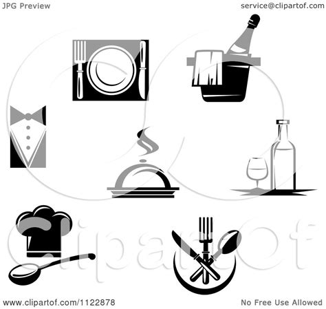 Clipart Of Black And White Restaurant Logos Royalty Free Vector