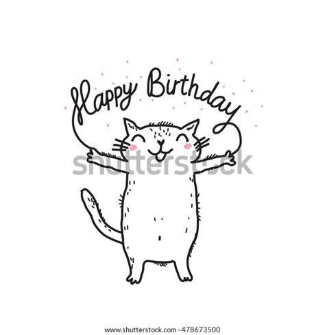 Cute Funny White Cat Happy Birthday Stock Vector Royalty Free 478673500
