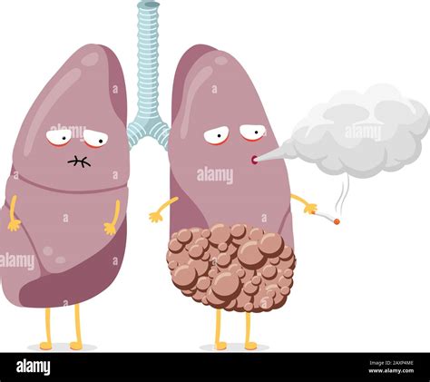 Unhealthy Sick Lungs Cartoon Character Smoking Cigarette Human