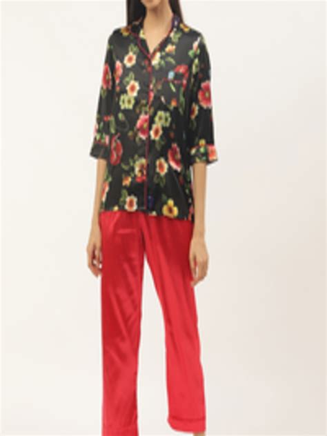 buy sweet dreams women black and red floral print night suit night suits for women 12401898 myntra