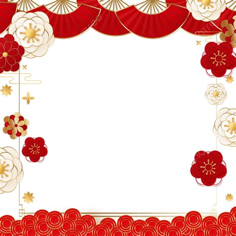 chinese new year spring festival red flowers border chinese cloud auspicious clouds