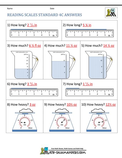 4th Grade Measurement Worksheets